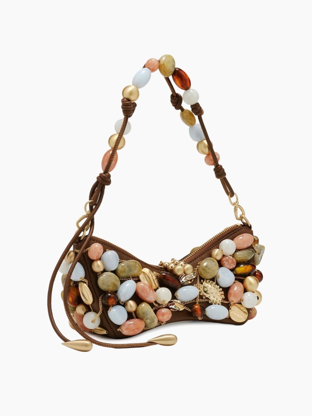 cult gaia Brown Shoulder Bag with Multicolor Bead Embellishments - Picture 1 of 8